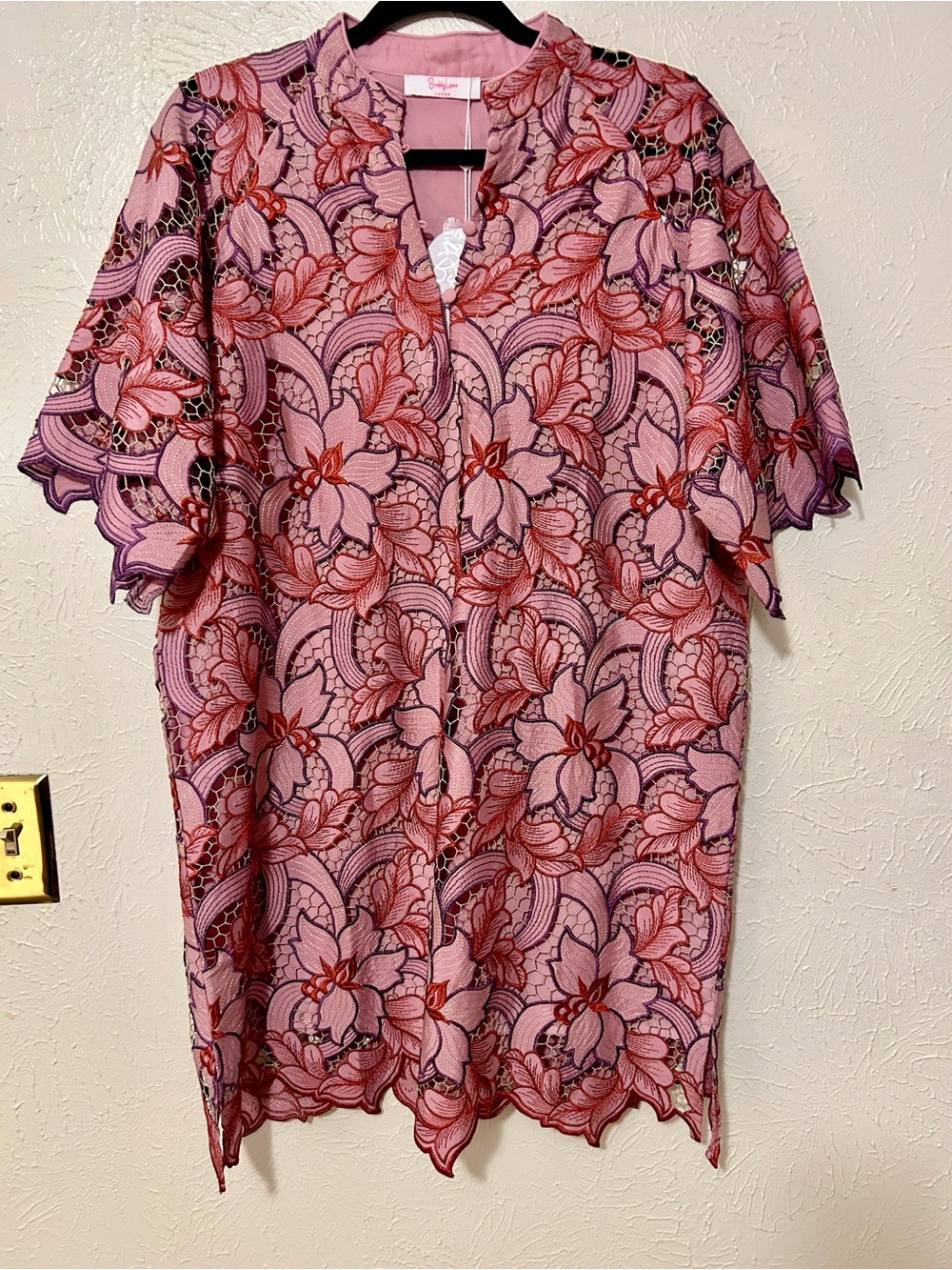 Buddy Love Pink Floral Lace Overlay Tunic